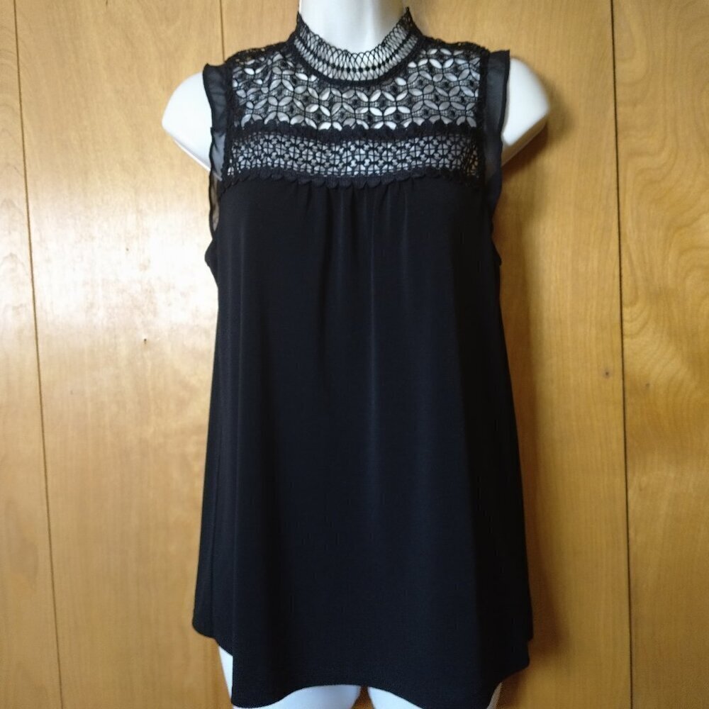 EXPRESS Size Small Black Crochet Top Keyhole Back Mock Neck Sleeveless Top
